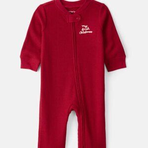 Baby My First Christmas Holiday Red Cotton Sleep & Play Pajamas - Red